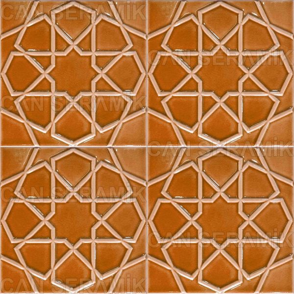 Rölyefli Selçuklu Yıldızı Motifli Çini Karo Seramik Karolar Kabartmalı 3D Çini Karo Örnekleri Türkmen Yıldızı Desenli Seramik Karo Üç Boyutlu